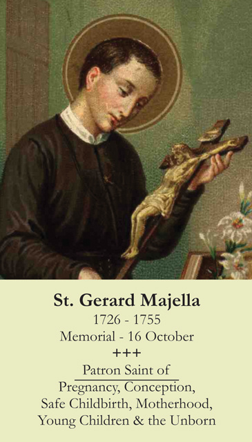 Oct 16th: St. Gerard Prayer Card (Patron of Motherhood/Pregnancy)